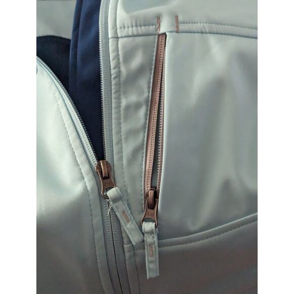 Free Tech Women's Hooded Softshell Jacket Medium Blue Zippered Pockets - Picture 7 of 14